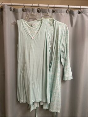 Carole Hochman Mint & White Printed Sleep Tank Nightgown & Robe